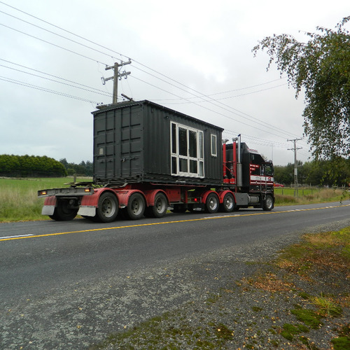 Shipping container building on the move to Blenheim 