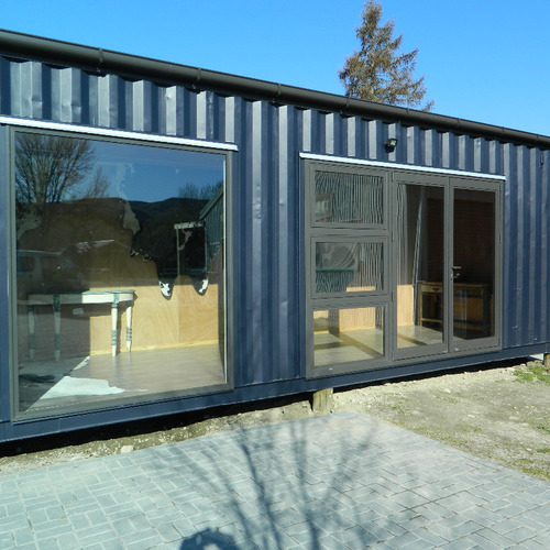 Container shop outside built by Taylor Made Container Homes
